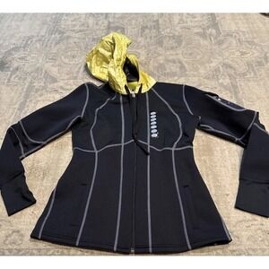 Zaggora Hooded Neoprene Blend Black Jacket Size Large Womens New